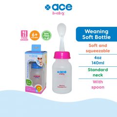 ACE BABY Weaning Soft Bottle With Spoon (4oz/140ml) 6 months+ Botol Susu Lembut Dengan Sudu Bayi BPA Free 171
